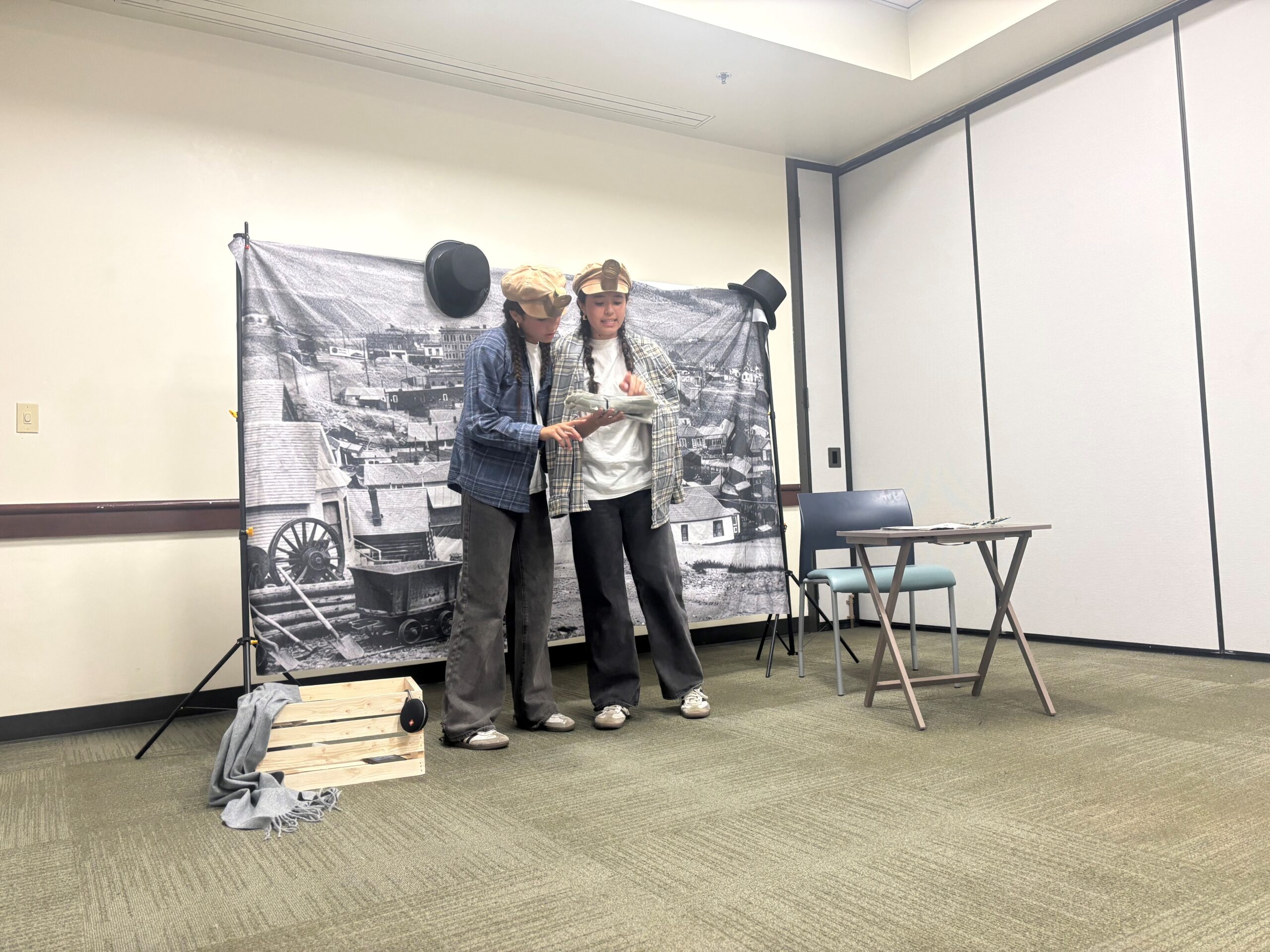 Sierra Vista Middle School students Mia Berryman and Masia Creamer perform their category-winning project, “Digging for Change: The Ludlow Miners and their Revolutionary Fight for Reforms" at NHD-CA.