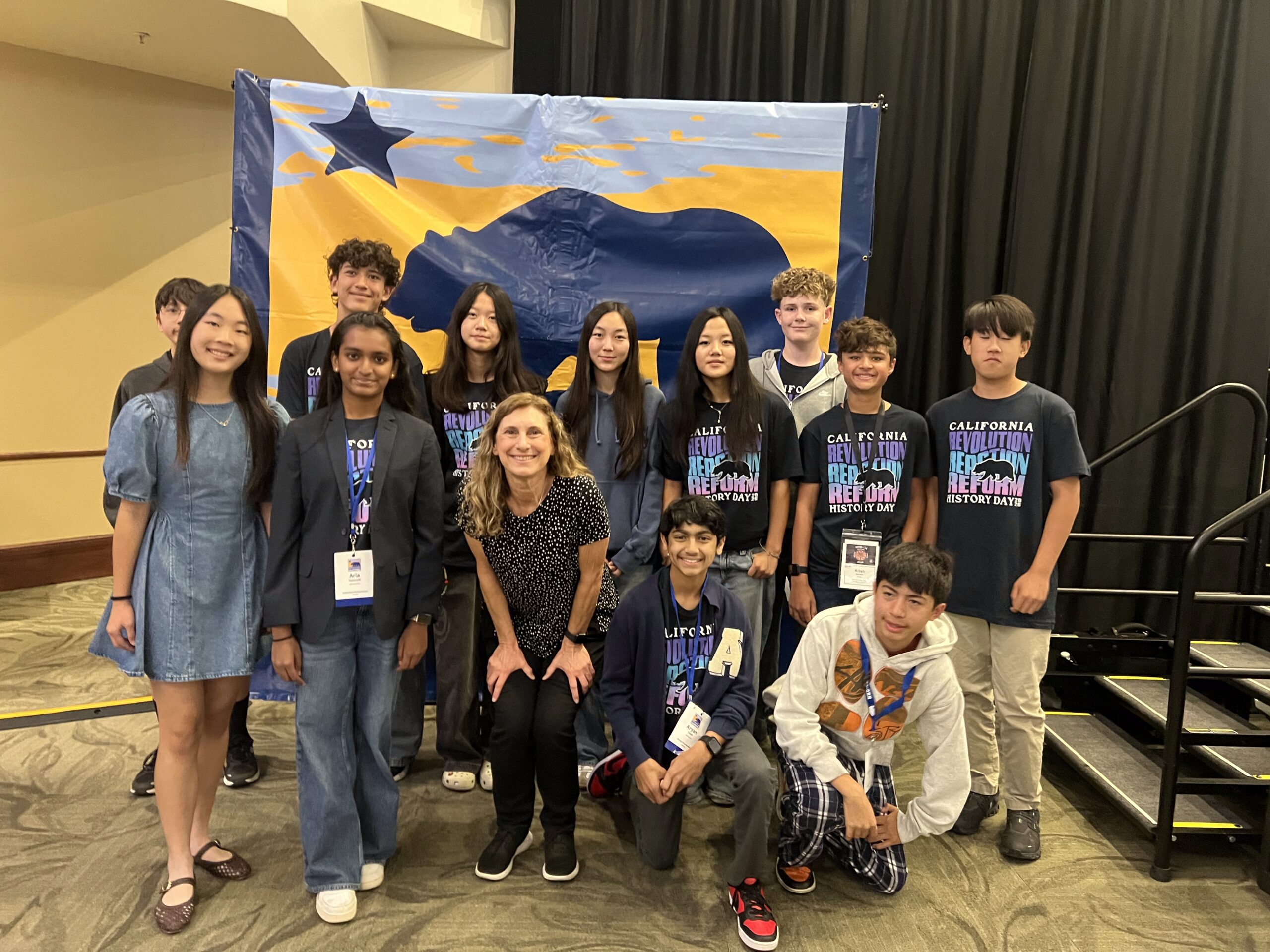 OCDE Coordinator Julie Hull poses with Sierra Vista Middle School students who participated in the NHD-CA contest May 3.