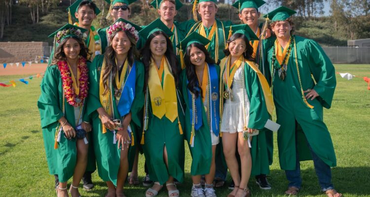 Members of the Class of 2026 from Brea Olinda High School pose for a photo after receiving their diplomas.