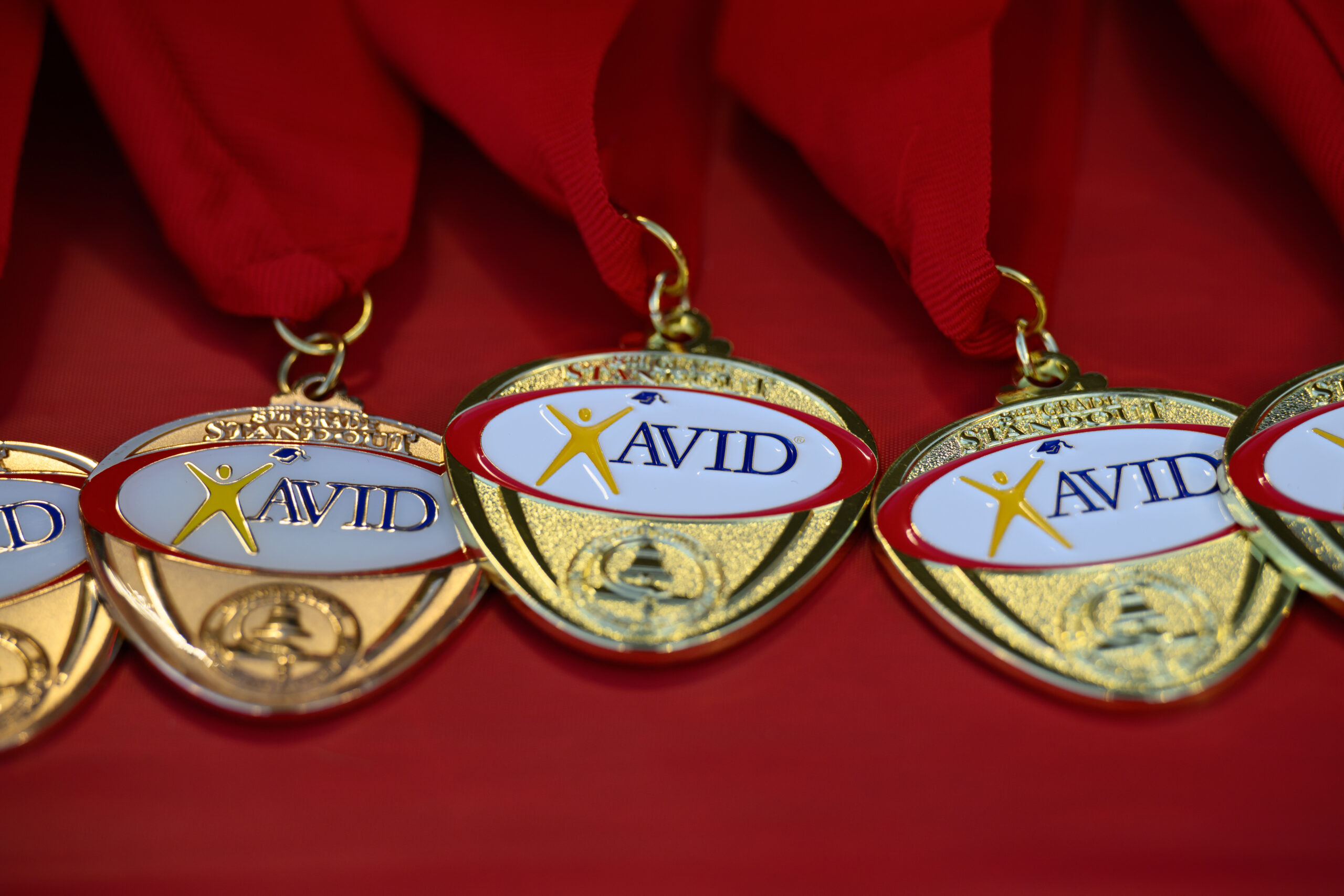 AVID medallions are displayed during the 2026 AVID 8th Grade Standout Recognition ceremony at Angel Stadium.