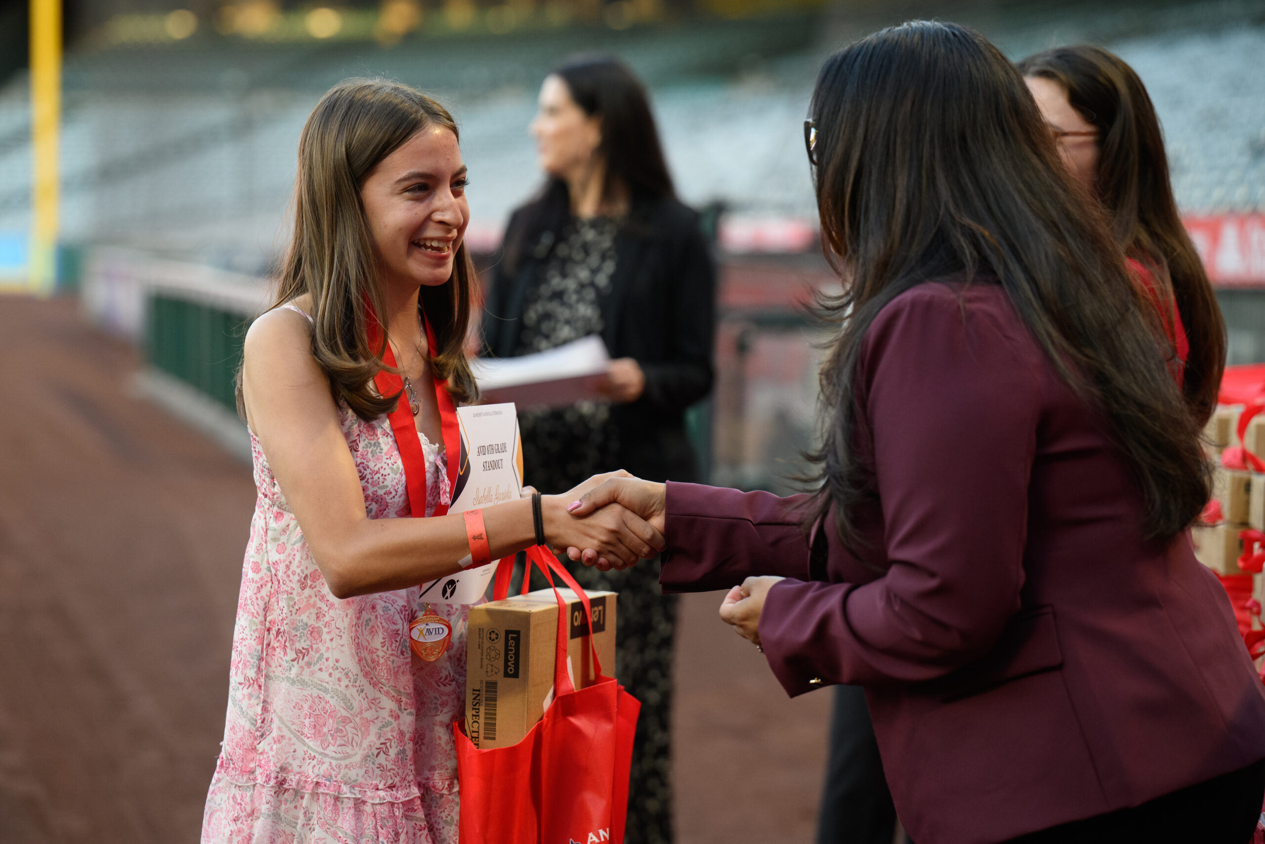An AVID 8th Grade Standout is recognized during a ceremony held May 13 at Angel Stadium.