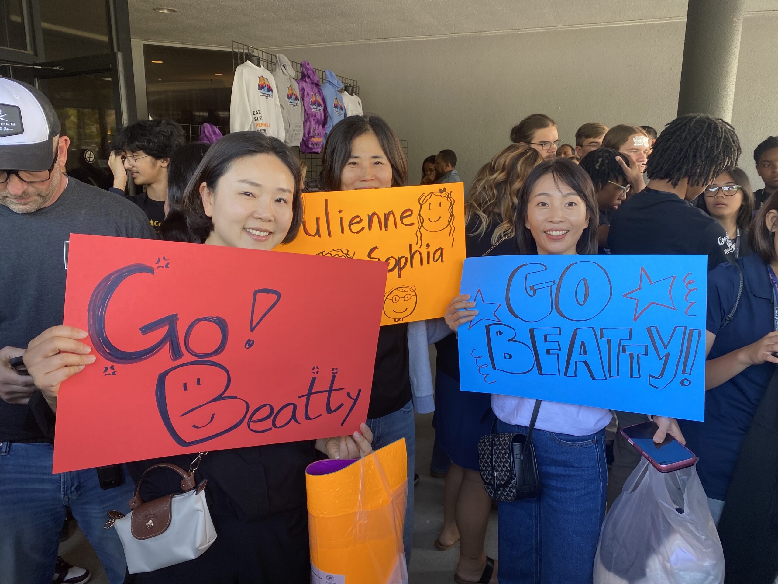 Family members and supporters cheer on students from Gordon H. Beatty Middle School during the 2026 United States Academic Pentathlon National Finals in Nashville, Tennessee.
