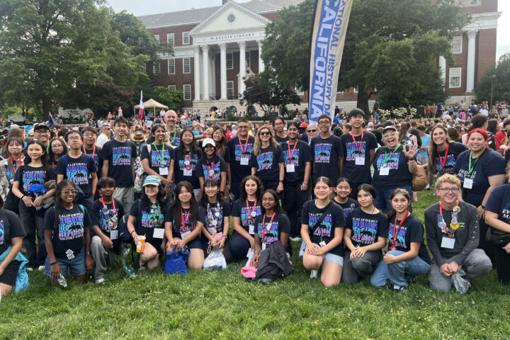 California students and educators participate in the Parade of States during the opening ceremony of the 2026 National History Day National Contest at the University of Maryland.
