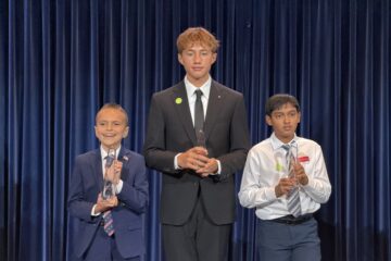OC students Logan Thielen, Deon Witte and Aryan Goya earned top honors at the California National Civics Bee Competition held June 27 at the Ronald Reagan Presidential Library. (Courtesy of the Yorba Linda Chamber of Commerce Foundation)
