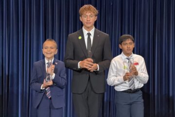 OC students Logan Thielen, Deon Witte and Aryan Goya earned top honors at the California National Civics Bee Competition held June 27 at the Ronald Reagan Presidential Library. (Courtesy of the Yorba Linda Chamber of Commerce Foundation)