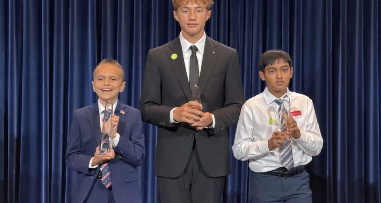 OC students Logan Thielen, Deon Witte and Aryan Goya earned top honors at the California National Civics Bee Competition held June 27 at the Ronald Reagan Presidential Library. (Courtesy of the Yorba Linda Chamber of Commerce Foundation)