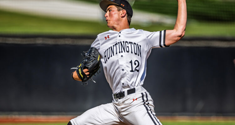 Jared Grindlinger pitching in a game for Huntington Beach High School against Marina High School