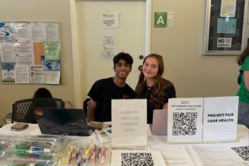 Orange County rising juniors Akshay Sharma and Sophie Martin help facilitate a healthcare fair for those in need in the OC community. (Photo courtesy of Project FairCare Health)