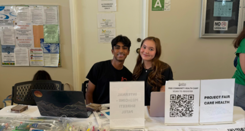 Orange County rising juniors Akshay Sharma and Sophie Martin help facilitate a healthcare fair for those in need in the OC community. (Photo courtesy of Project FairCare Health)
