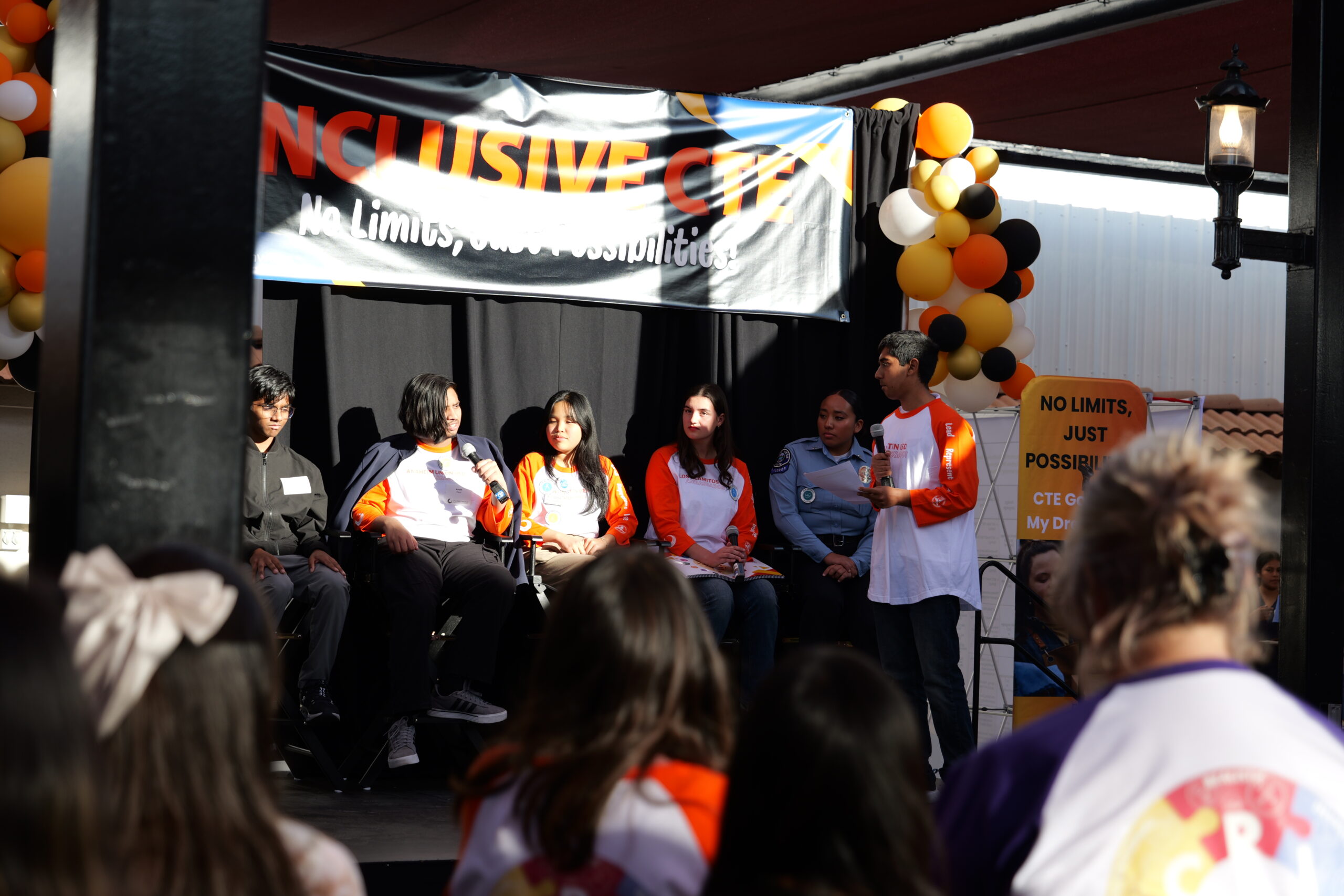 Sophia Le and Rylee Robles speak on a student panel at the 2025 OC Pathways Showcase.