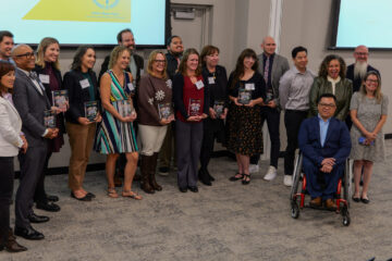 Recipients of the 2025 Outstanding STEM Educator Awards gather for a group photo following last year's awards celebration at the Orange County Department of Education Conference Center in Costa Mesa.