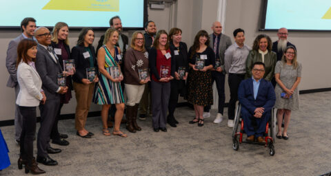 Recipients of the 2025 Outstanding STEM Educator Awards gather for a group photo following last year's awards celebration at the Orange County Department of Education Conference Center in Costa Mesa.