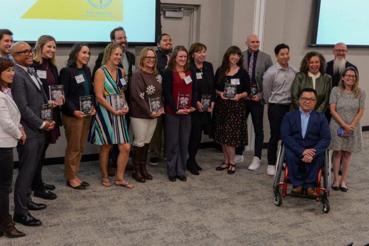 Recipients of the 2025 Outstanding STEM Educator Awards gather for a group photo following last year's awards celebration at the Orange County Department of Education Conference Center in Costa Mesa.