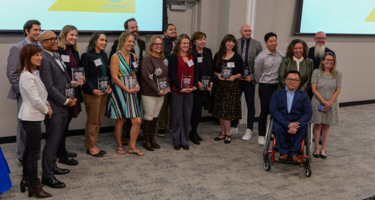 Recipients of the 2025 Outstanding STEM Educator Awards gather for a group photo following last year's awards celebration at the Orange County Department of Education Conference Center in Costa Mesa.
