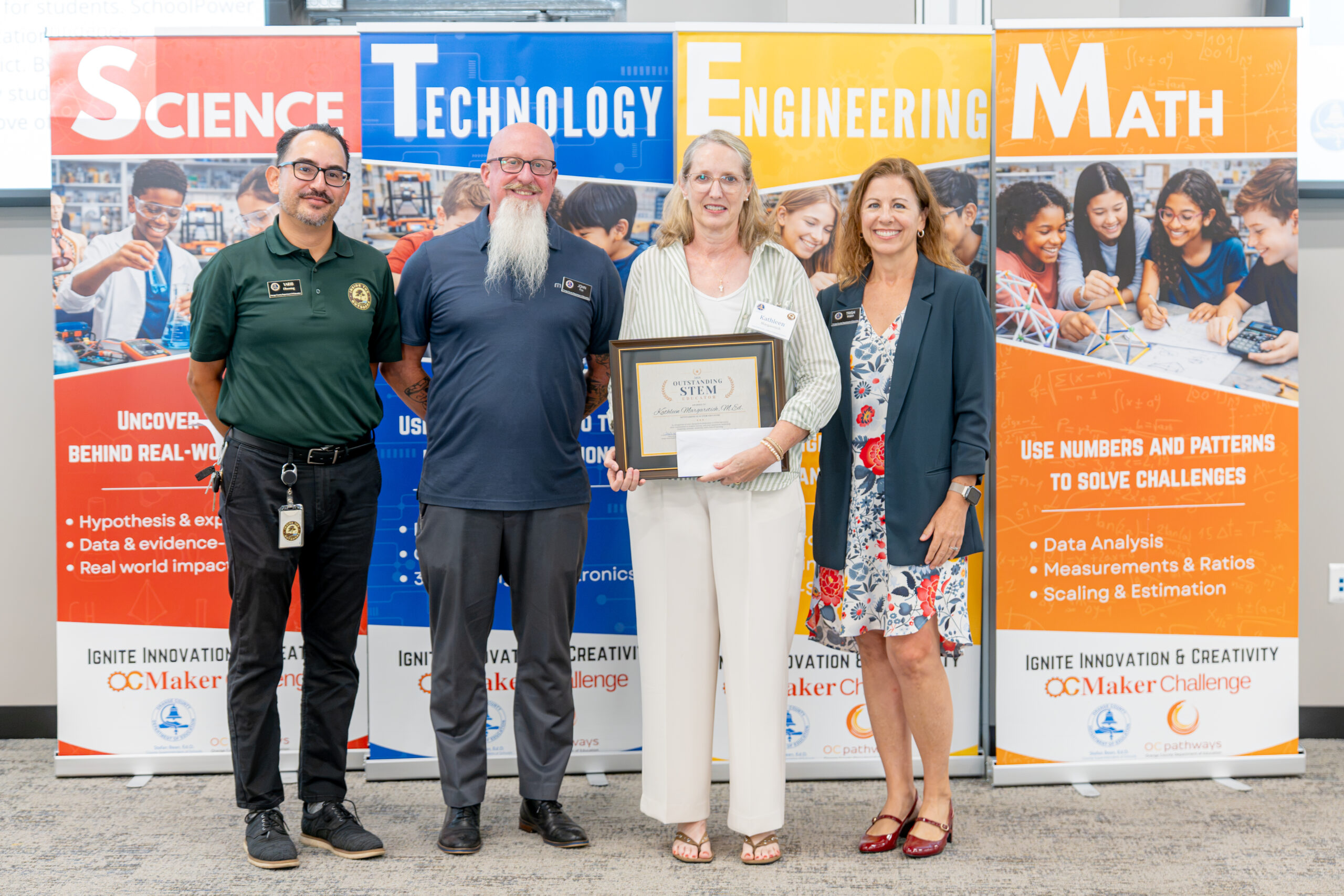 Kathleen Margaretich of El Morro Elementary School in the Laguna Beach Unified School District receives an Outstanding K-12 STEM Educator Award.