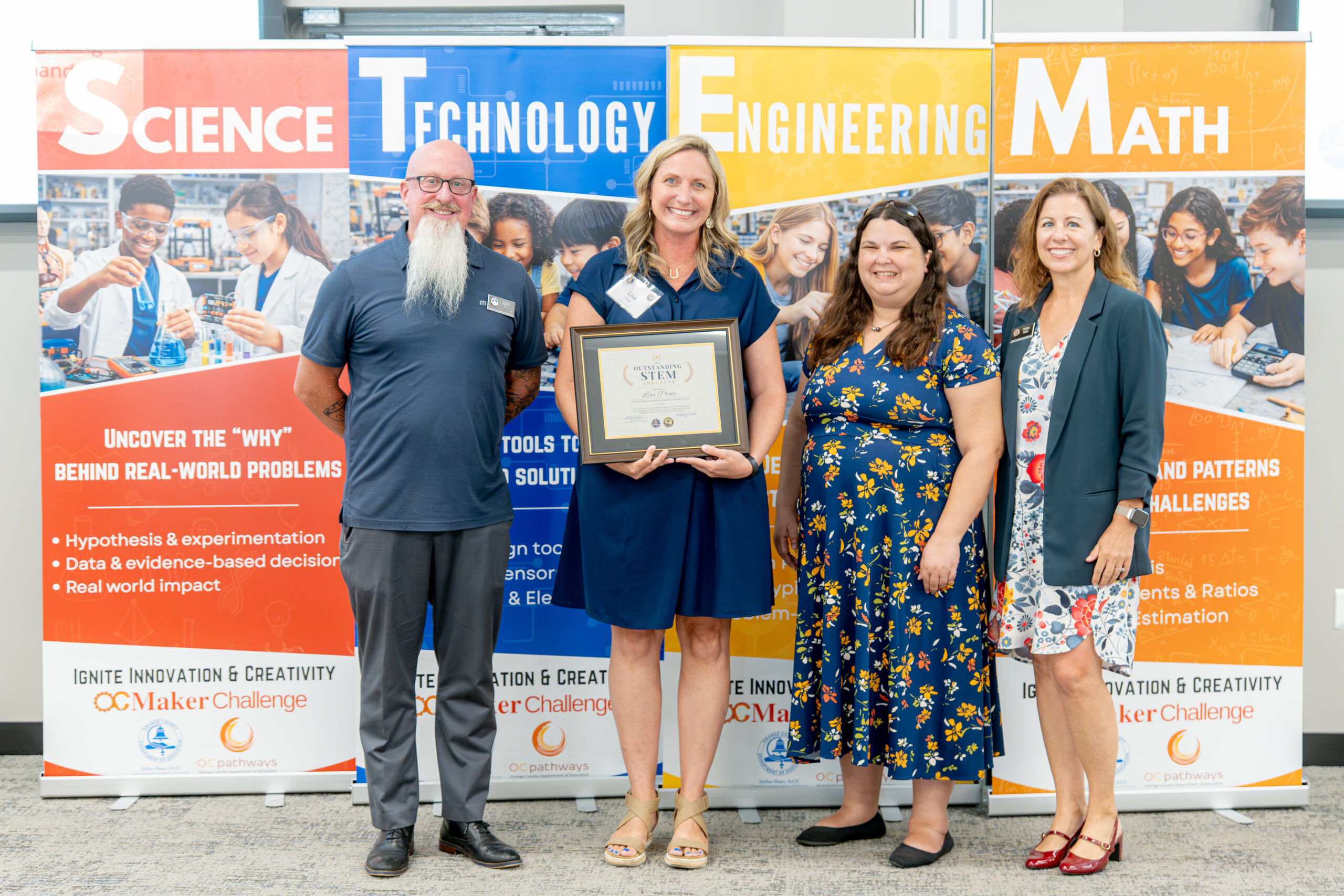 Lisa Prins of Los Alamitos Elementary School and Splatter Learning receives an Outstanding Expanded Learning STEM Educator Award. (