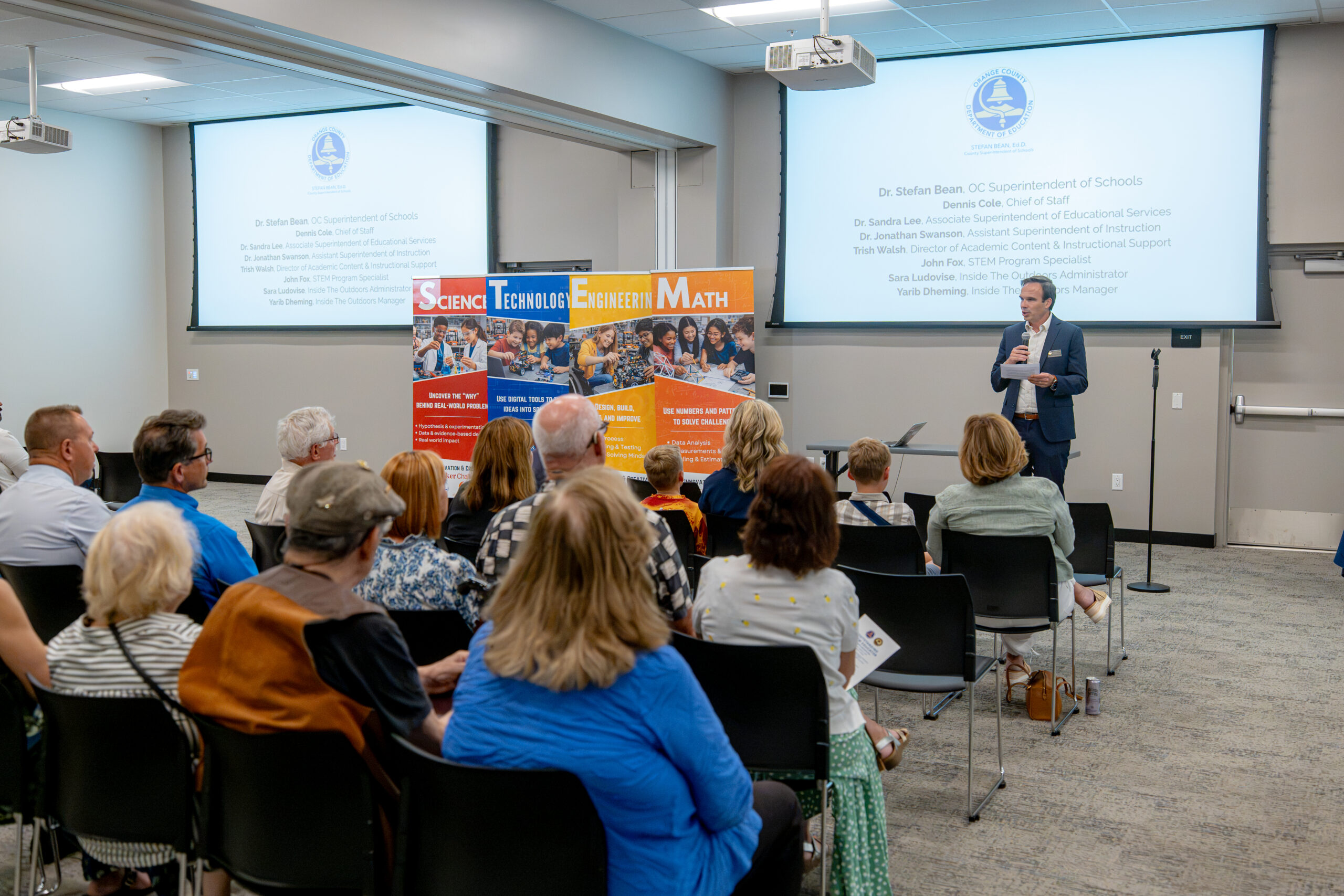 Dr. Jonathan Swanson, OCDE assistant superintendent of Educational Services, addresses attendees during the 2026 Outstanding STEM Educator Awards Celebration.