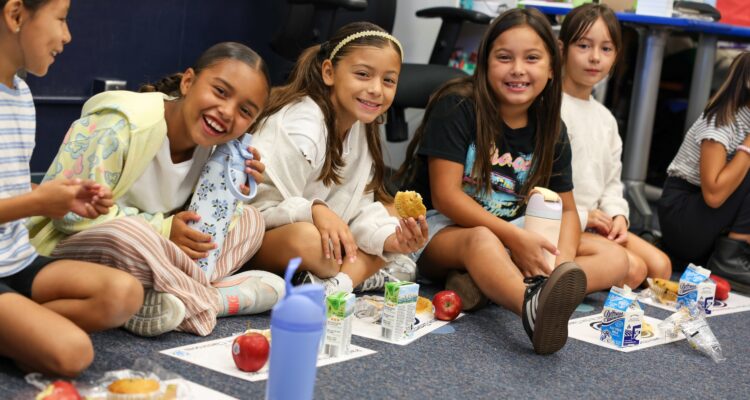 Pacific Drive Elementary School students enjoy oat muffins and fruit during class as part of the Fullerton School District Breakfast in the Classroom initiative. (Fullerton School District)