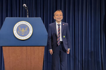 Logan Thielen poses at the Ronald Reagan Presidential Library after earning first place in the California National Civics Bee. The Brea Junior High School seventh-grader will represent California at the National Civics Bee Championship in Washington, D.C., in October.