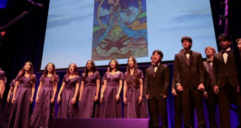The Portola Singers from Irvine Unified School District perform “Measure Me, Sky!” by Elaine Hagenberg during the 2026 Orange County Music and Arts Administrators Awards. The ensemble is directed by Adrian Rangel-Sanchez, the 2025 OCMAA Award recipient for Secondary Vocal Music.
