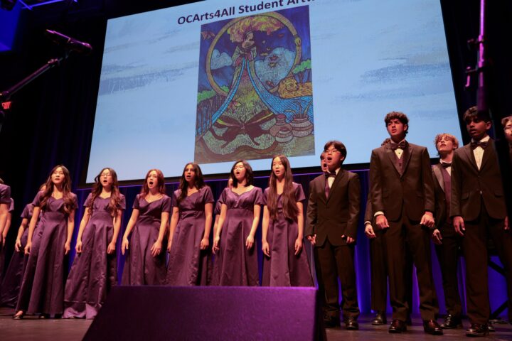 The Portola Singers from Irvine Unified School District perform “Measure Me, Sky!” by Elaine Hagenberg during the 2026 Orange County Music and Arts Administrators Awards. The ensemble is directed by Adrian Rangel-Sanchez, the 2025 OCMAA Award recipient for Secondary Vocal Music.