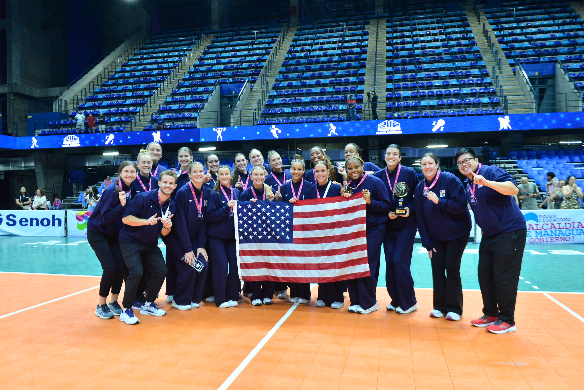 The U.S. Women’s U23 Volleyball team poses with their medals after wining gold at the NORCECA U23 Pan American Cup. (Courtesy of NORCECA)