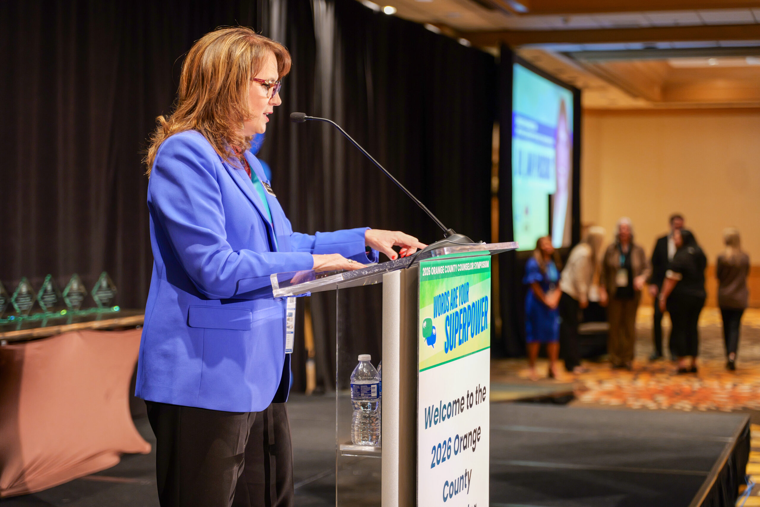 Dr. Jami Parsons, executive director of OCDE’s Systemic Leadership for School Transformation, addresses attendees during the 2026 Orange County Counselor Symposium on Feb. 4.