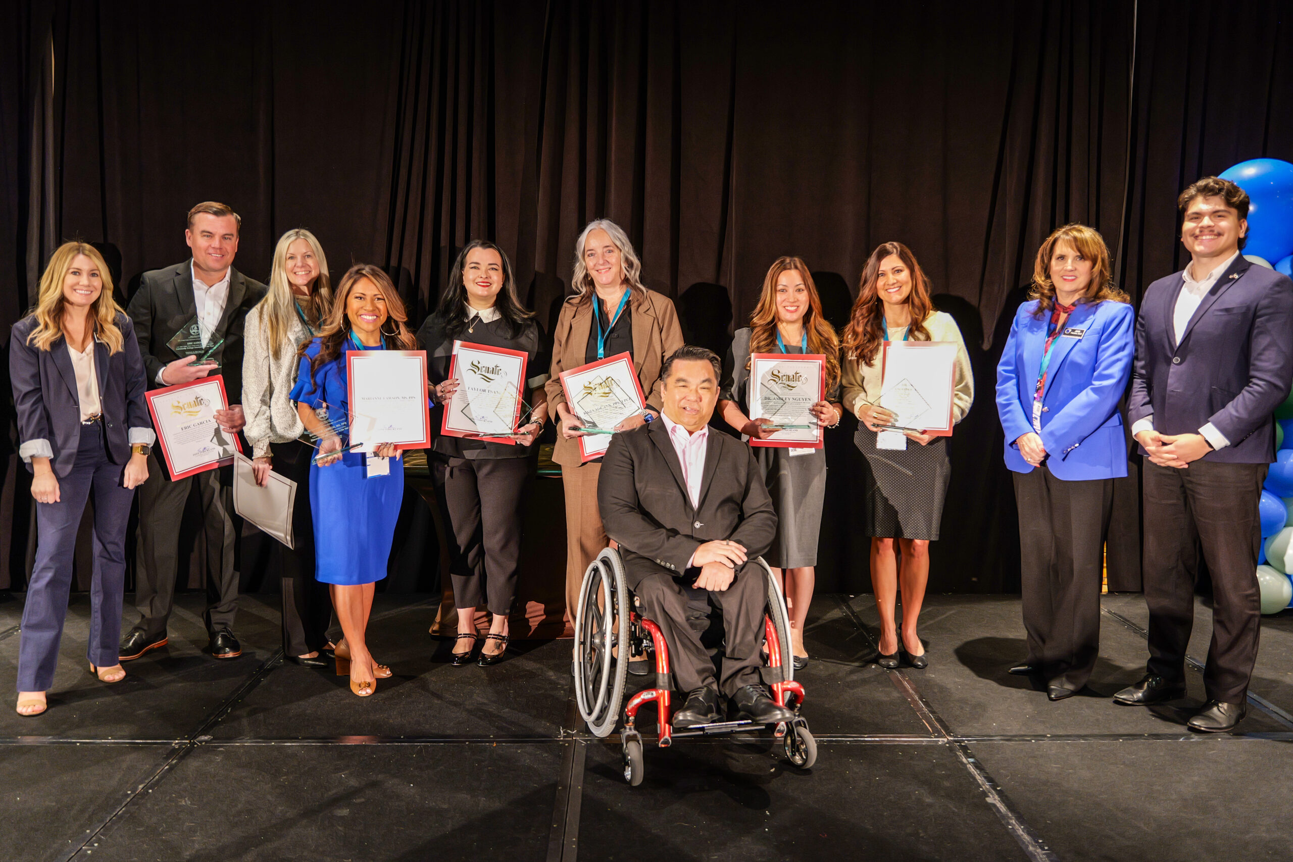 Orange County Superintendent of Schools Dr. Stefan Bean, center, joins OCDE staff and the 2026 Orange County Counselors and Advocates of the Year at the 12th annual Orange County Counselor Symposium on Feb. 4.