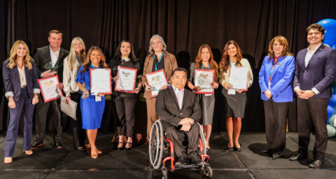 Orange County Superintendent of Schools Dr. Stefan Bean, center, joins OCDE staff and the 2026 Orange County Counselors and Advocates of the Year at the 12th annual Orange County Counselor Symposium on Feb. 4.