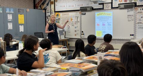 Teacher Shelby Burney leads a lesson on author's purpose at Jack L. Weaver Elementary School in Los Alamitos Unified School District. The school earned the No. 10 spot in California in U.S. News & World Report’s latest elementary school rankings.