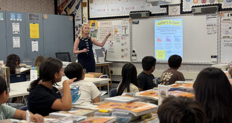 Teacher Shelby Burney leads a lesson on author's purpose at Jack L. Weaver Elementary School in Los Alamitos Unified School District. The school earned the No. 10 spot in California in U.S. News & World Report’s latest elementary school rankings.