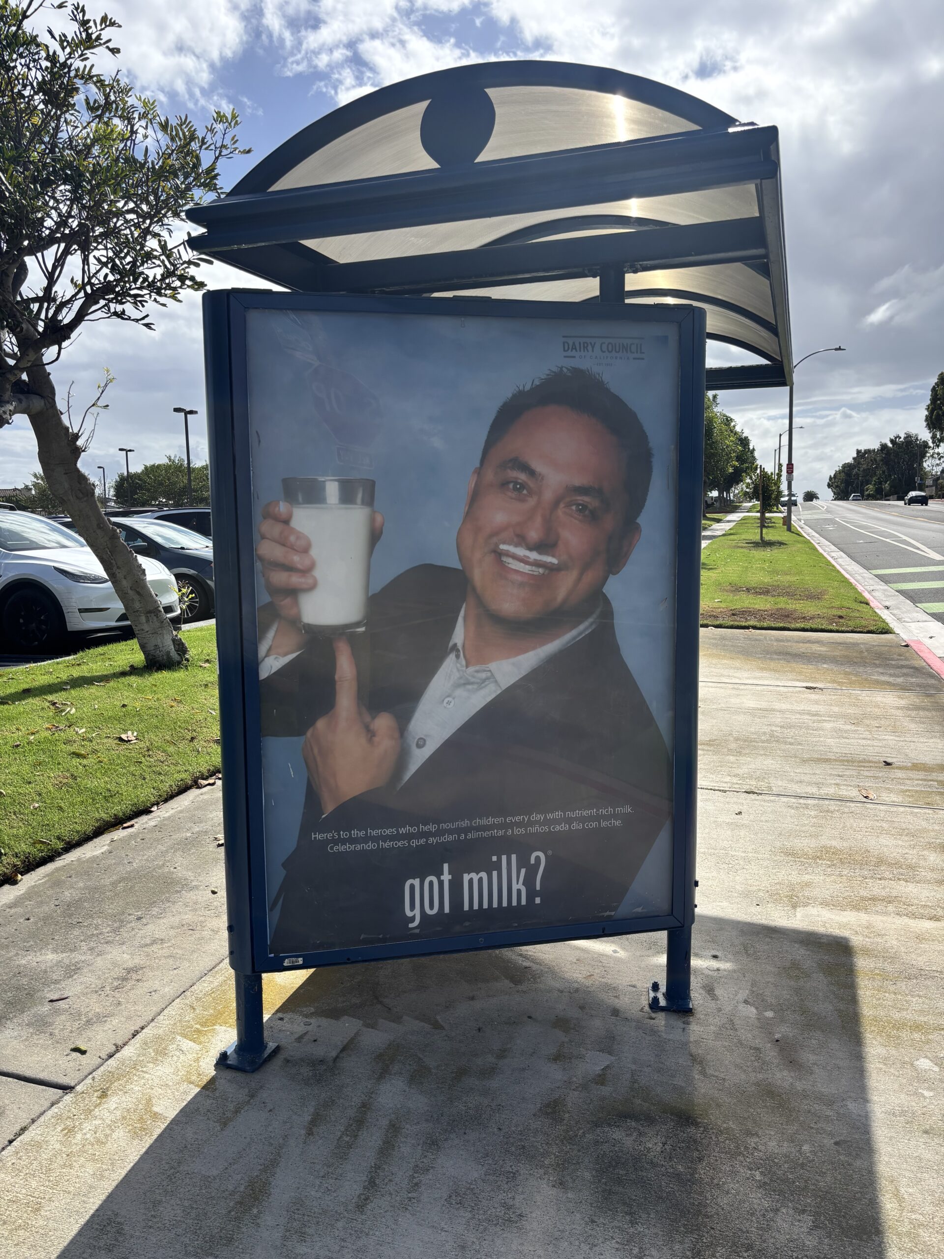 John Chiu, administrator of nutrition for Huntington Beach Union High School District, is featured in a Got Milk? advertisement near Huntington Beach High School. The campaign highlights the employees who help provide nutritious meals and beverages to students.
