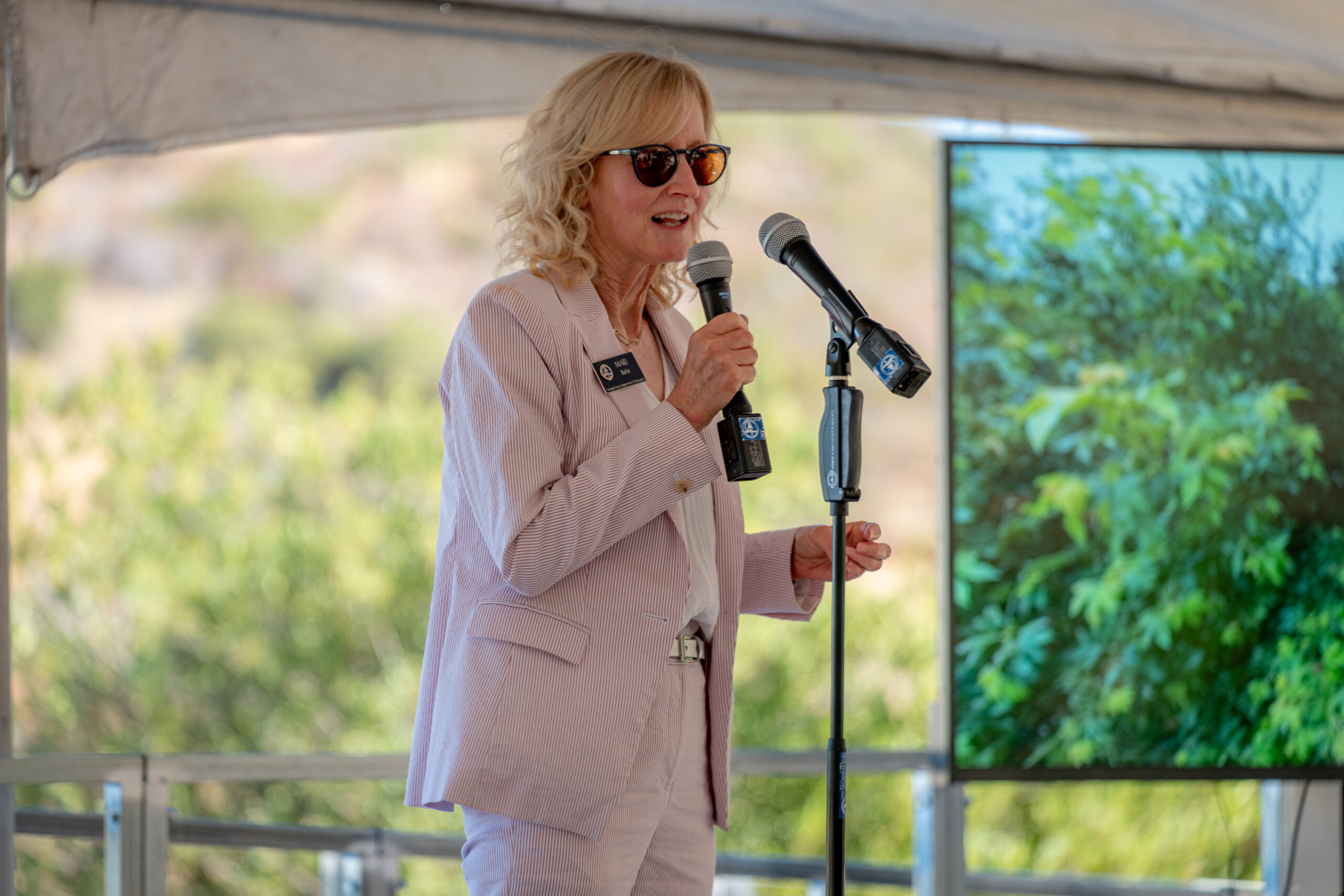 Orange County Board of Education Trustee Mari Barke offers remarks during the Oct. 6 groundbreaking ceremony at Rancho Soñado.