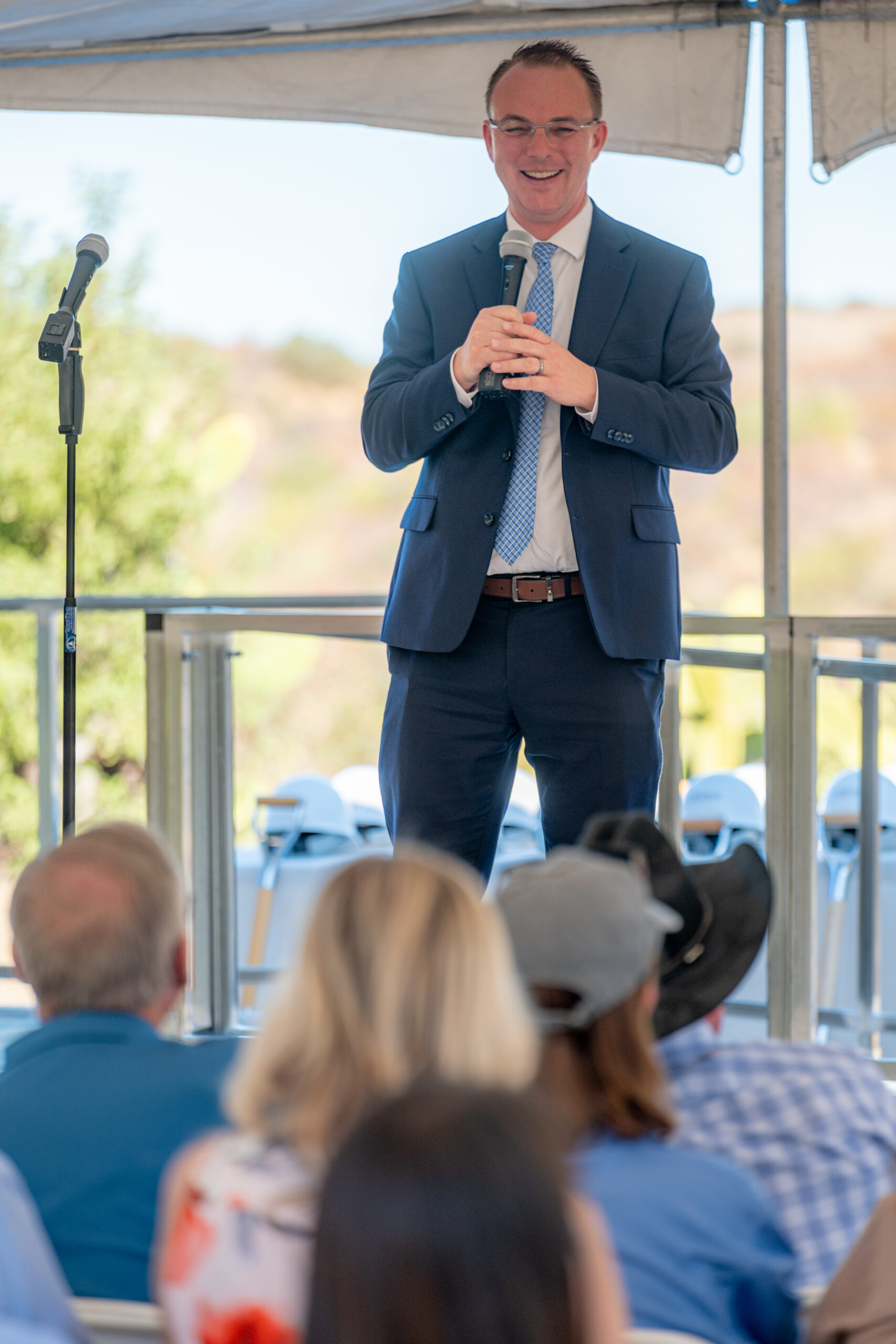 Orange County Board of Education President Tim Shaw speaks during the groundbreaking ceremony for the new Rancho Soñado Inside the Outdoors Education Center.
