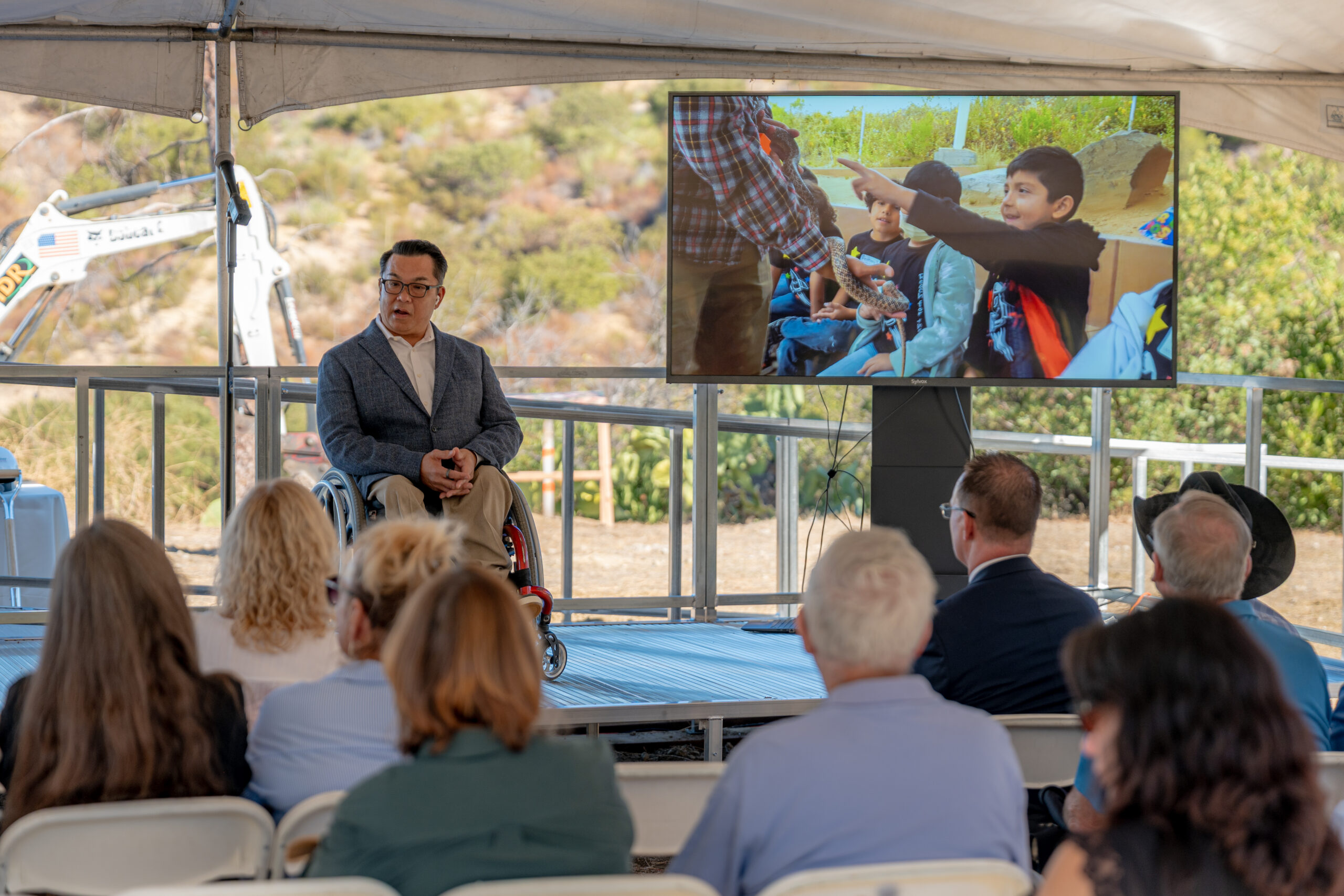 Orange County Superintendent of Schools Dr. Stefan Bean addresses guests during the Oct. 6 groundbreaking ceremony for the new Rancho Soñado Inside the Outdoors Education Center.