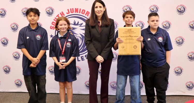Students at South Jr. High receive their State Civic Learning Award of Excellence from Chief Justice Patricia Guerrero on Sept. 28. (Photos courtesy of Anaheim Union High School District)